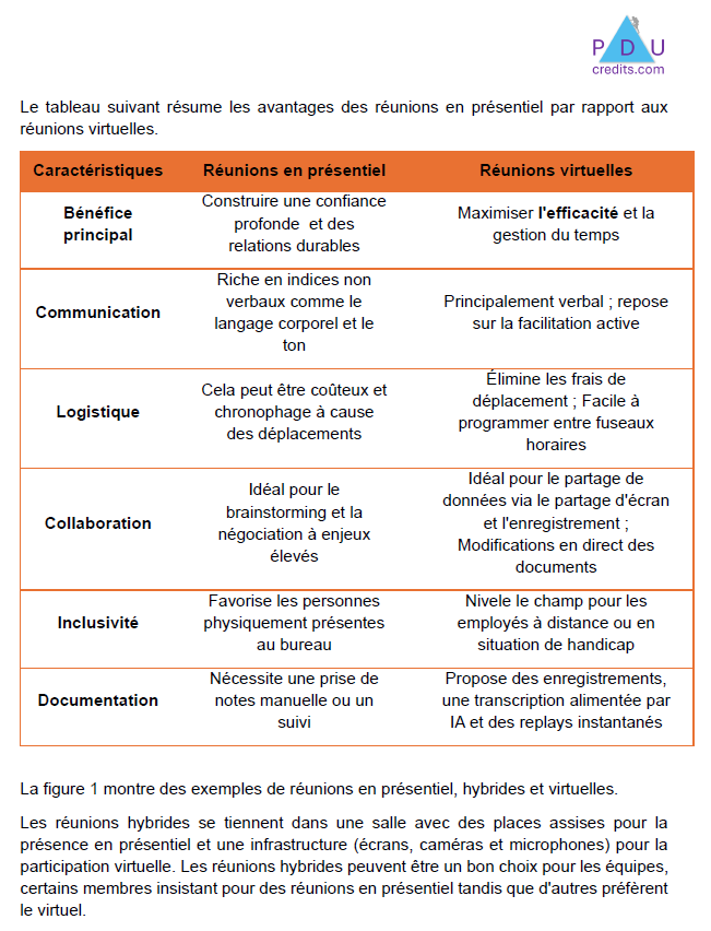 Page d'exemple du cours sur la direction de réunions virtuelles