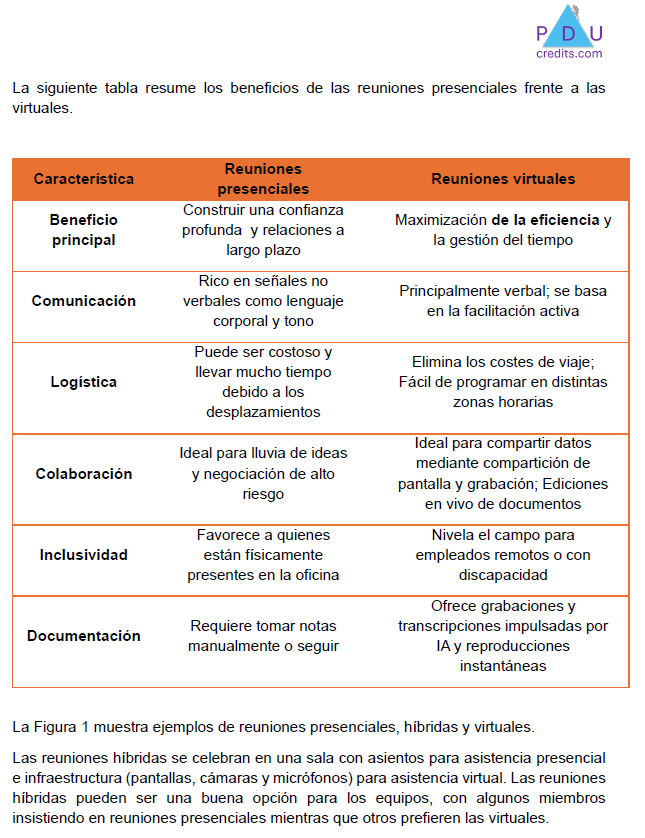 Página de ejemplo del curso sobre Cómo dirigir reuniones virtuales